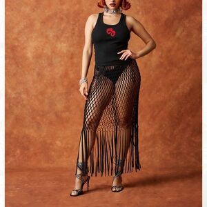 Black Fringe Mesh Skirt